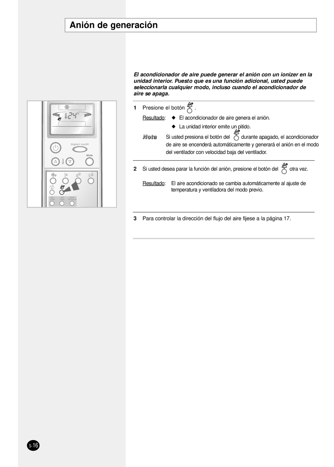 Samsung SH24TP6 manual Anión de generación 