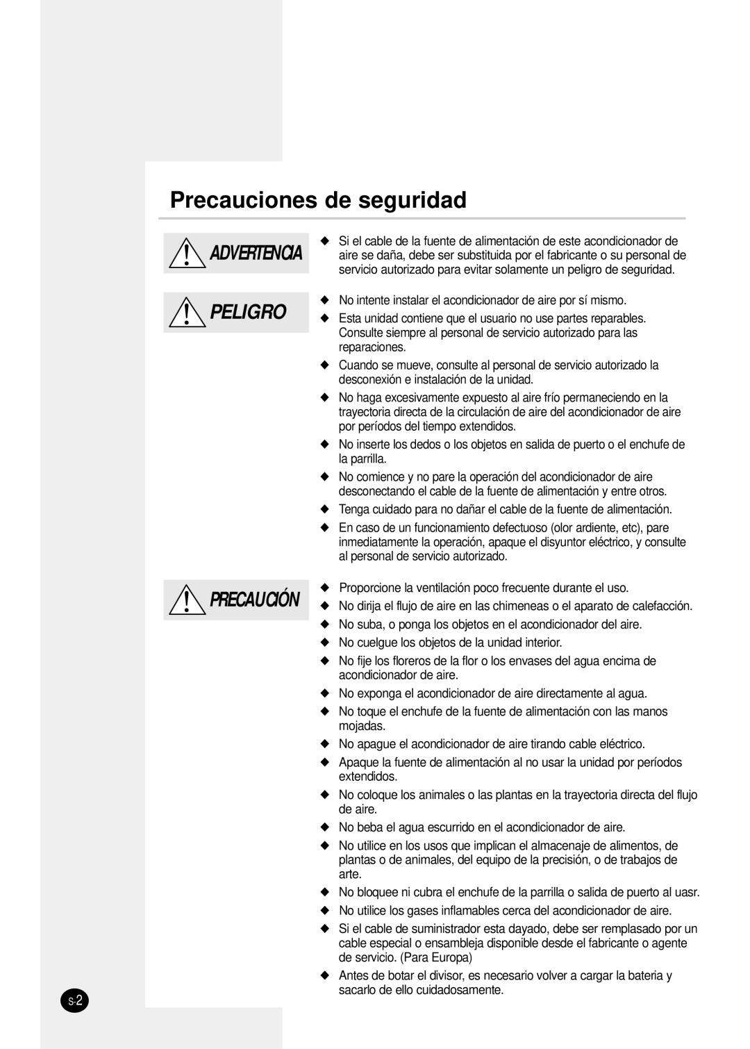 Samsung SH24TP6 manual Precauciones de seguridad 