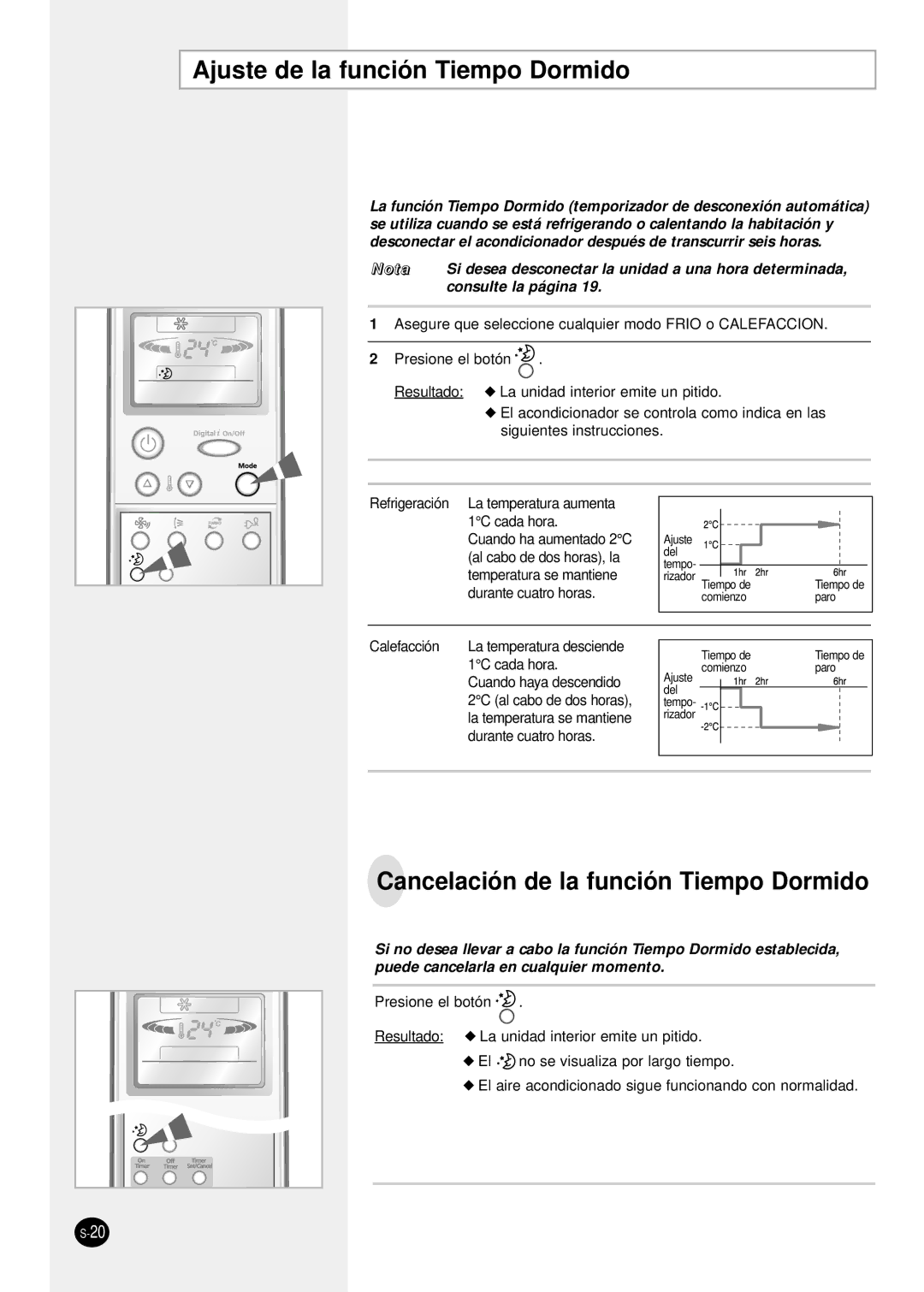 Samsung SH24TP6 manual Ajuste de la función Tiempo Dormido, Cancelación de la función Tiempo Dormido 