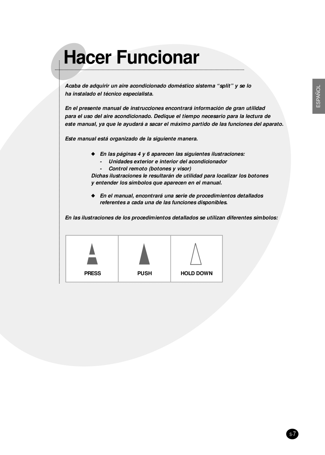 Samsung SH24TP6 manual Hacer Funcionar 