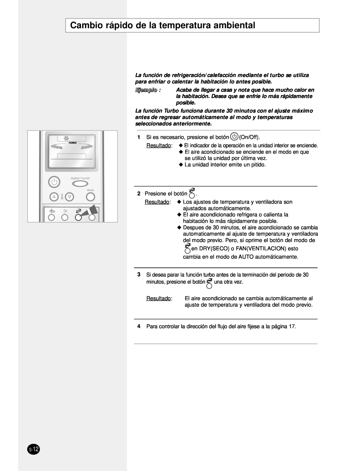 Samsung SH24TP6 manual Cambio rápido de la temperatura ambiental, S-12 
