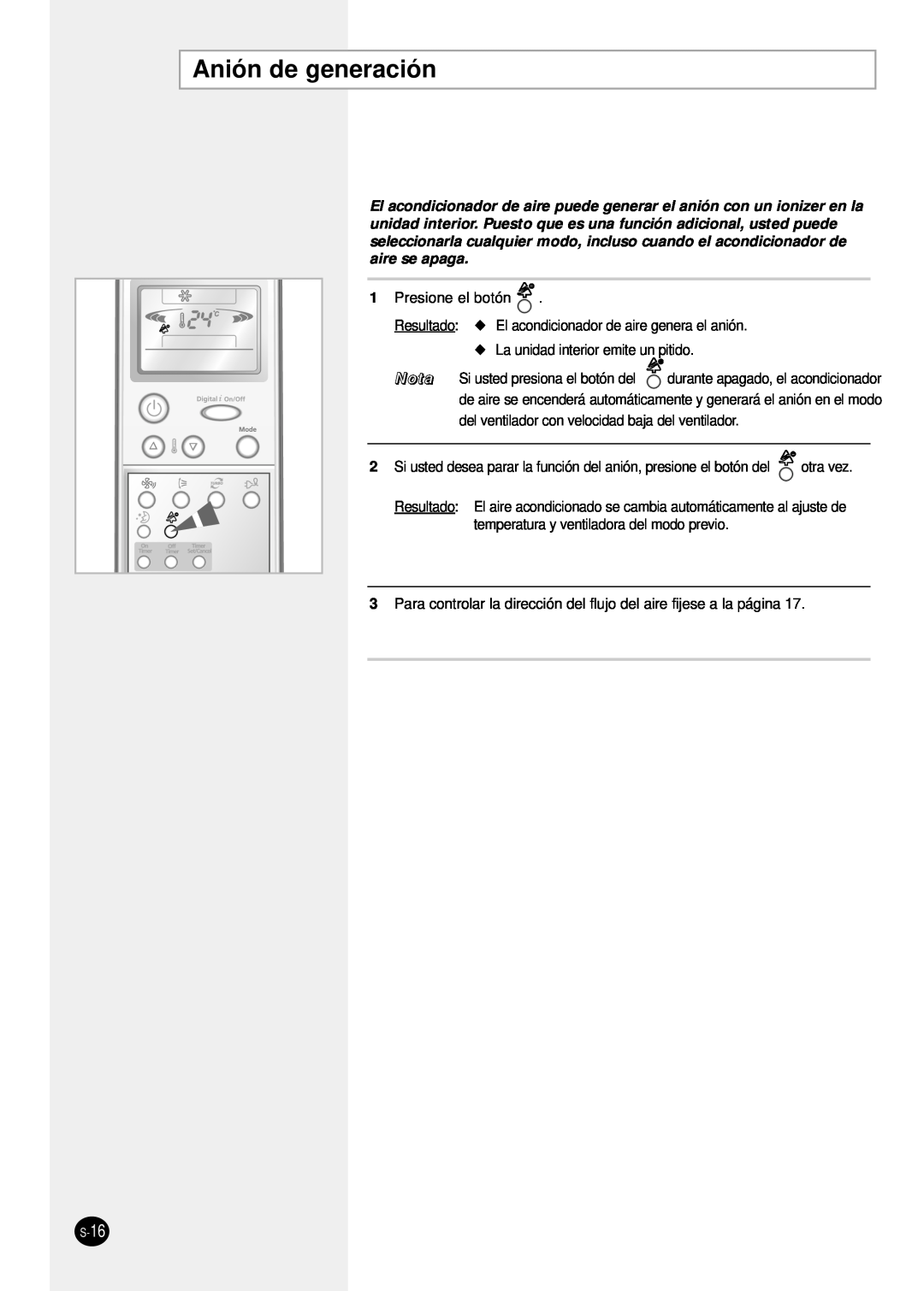 Samsung SH24TP6 manual Anión de generación, S-16 
