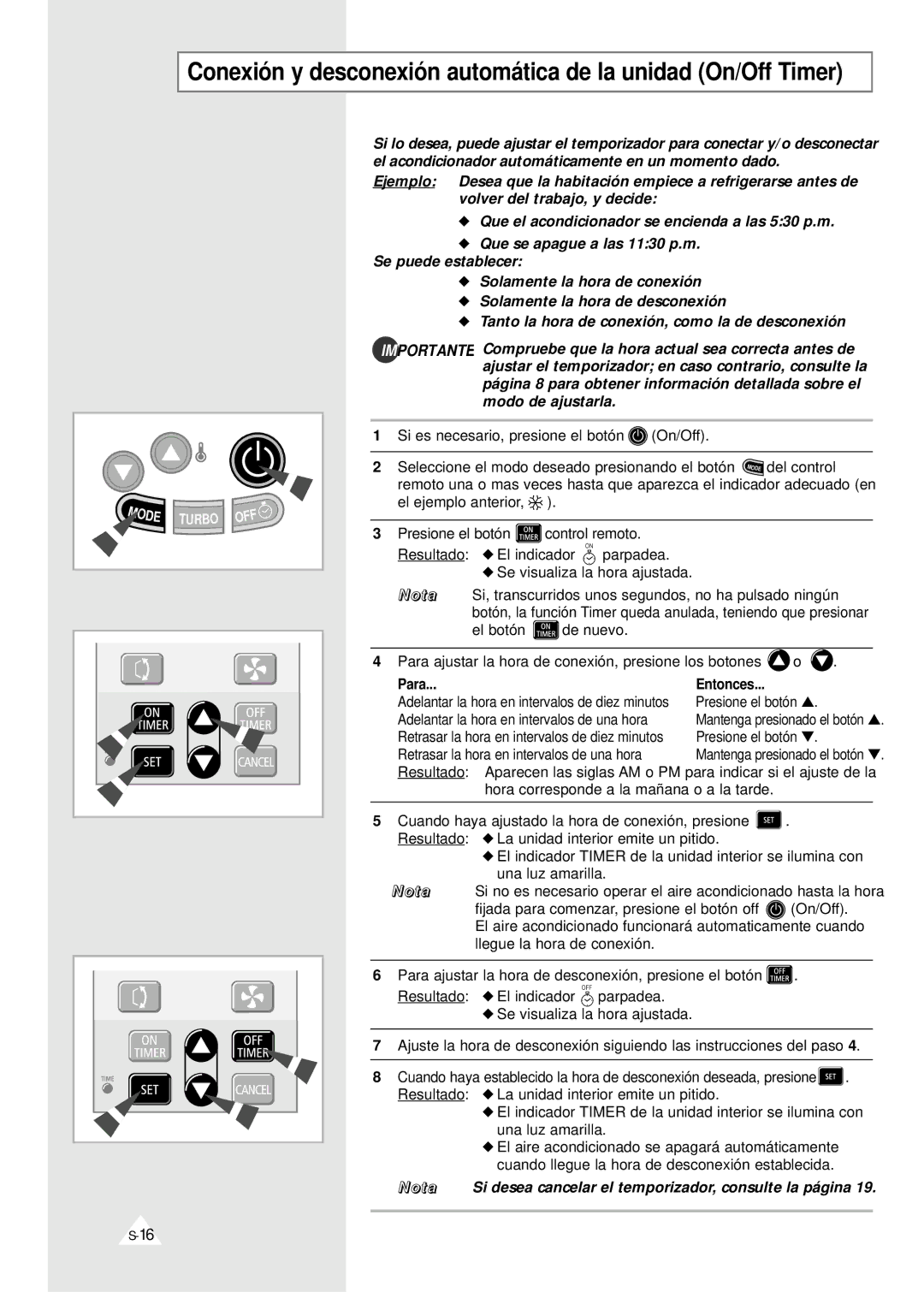 Samsung IAQT24A1QE/XEC, SH24ZV/XEF, IAQT24A1QE/XEP manual Conexión y desconexión automática de la unidad On/Off Timer 