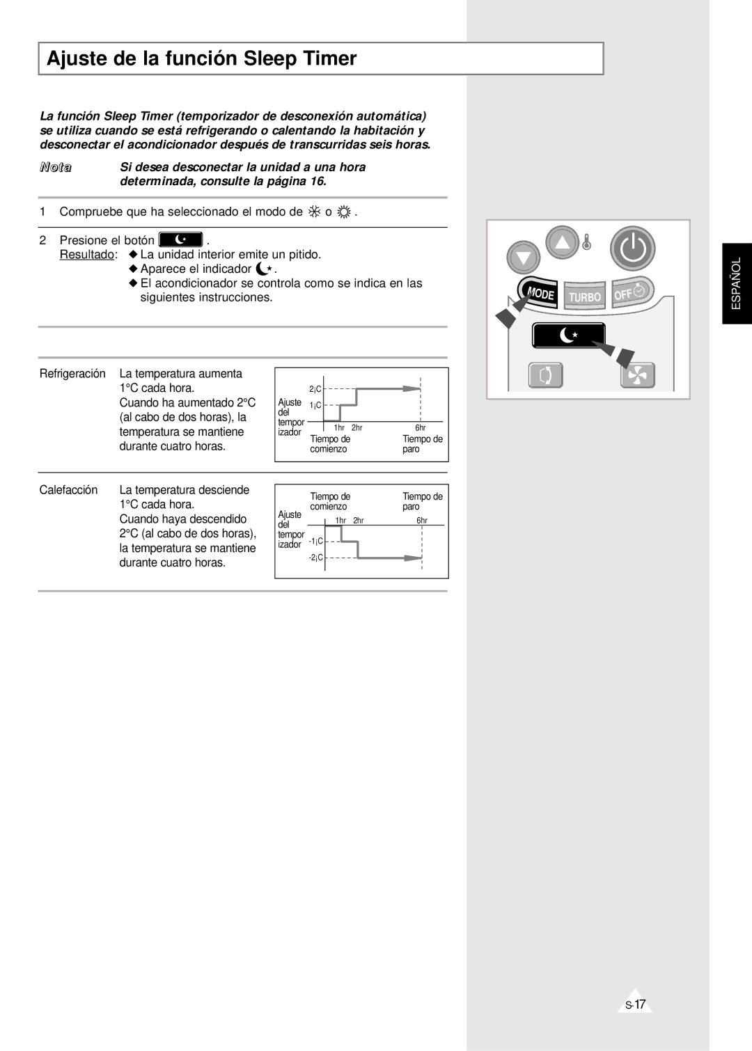 Samsung IAQ18A1QE/XEC, SH24ZV/XEF, IAQT24A1QE/XEP manual Ajuste de la función Sleep Timer, Determinada, consulte la página 