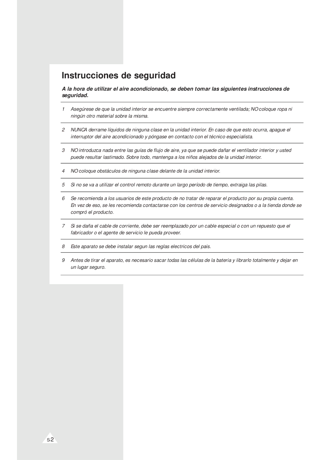 Samsung IAQ18A1QE/XEP, SH24ZV/XEF, IAQT24A1QE/XEP, XUQT24A1QE/XEP, XUQ18A1QE/XEC, XUQ18A1QE/XEP Instrucciones de seguridad 