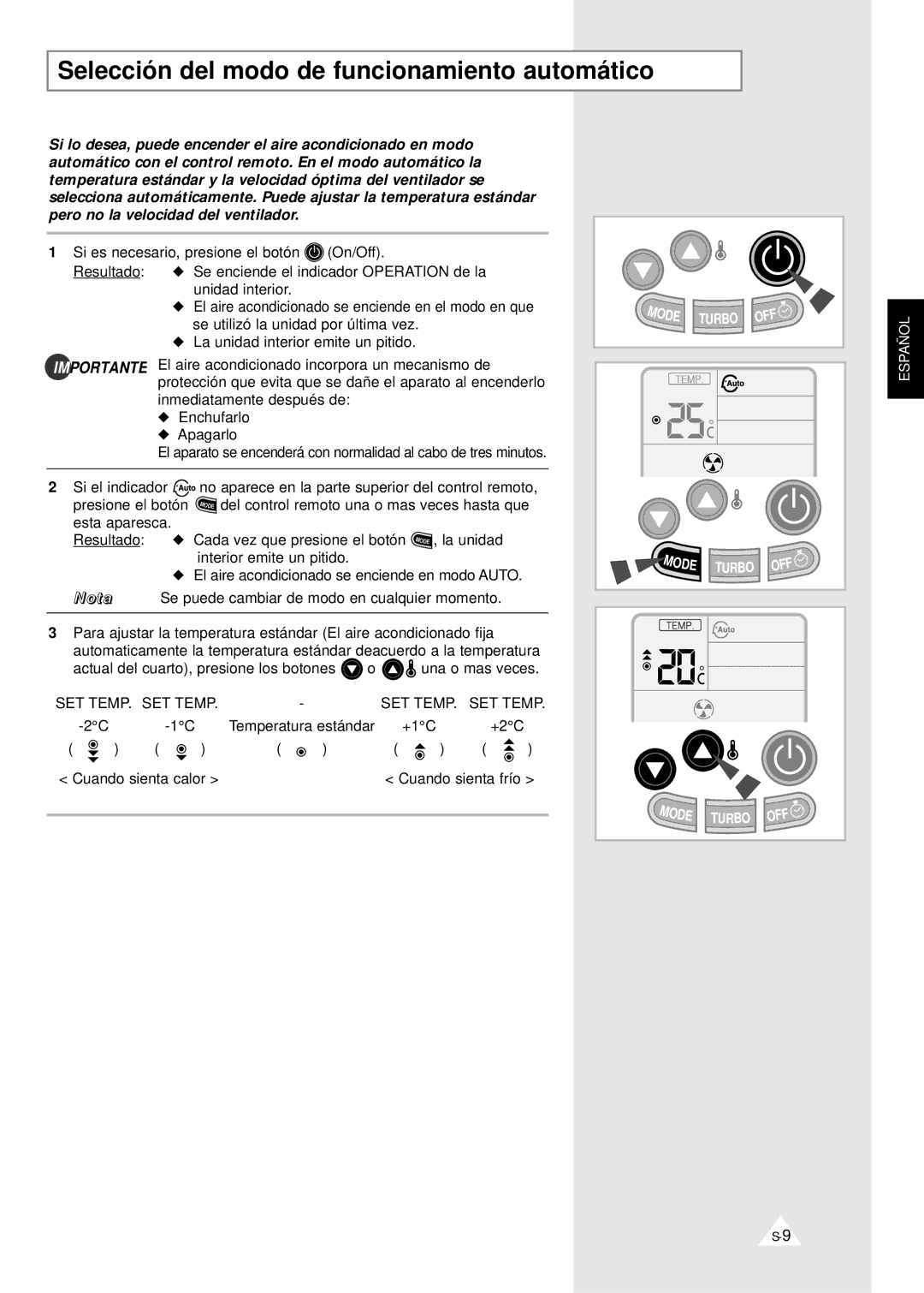 Samsung SH24ZV/XEF, IAQT24A1QE/XEP, IAQ18A1QE/XEP, XUQT24A1QE/XEP manual Selección del modo de funcionamiento automático, Ode 