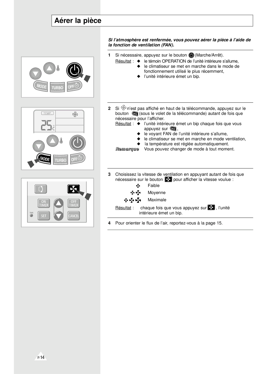 Samsung XSH18ZV/XEF, XSH24ZV/XEF manual Aérer la pièce 