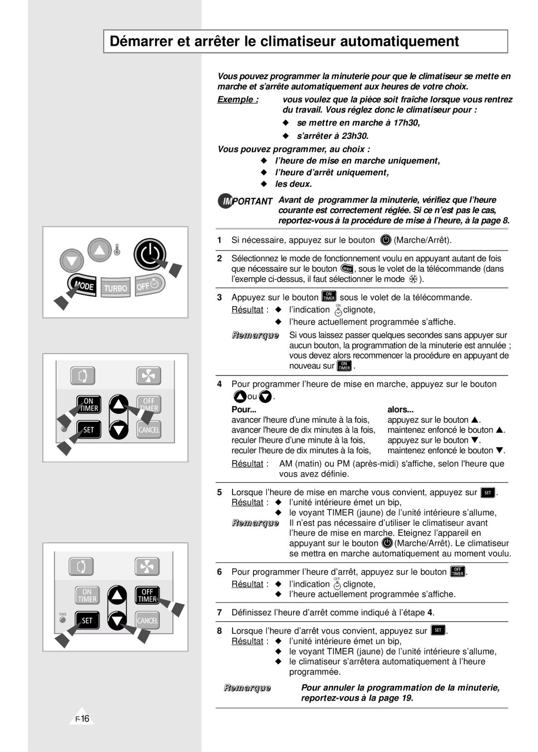 Samsung XSH18ZV/XEF, XSH24ZV/XEF manual Démarrer et arrêter le climatiseur automatiquement, Pour Alors 