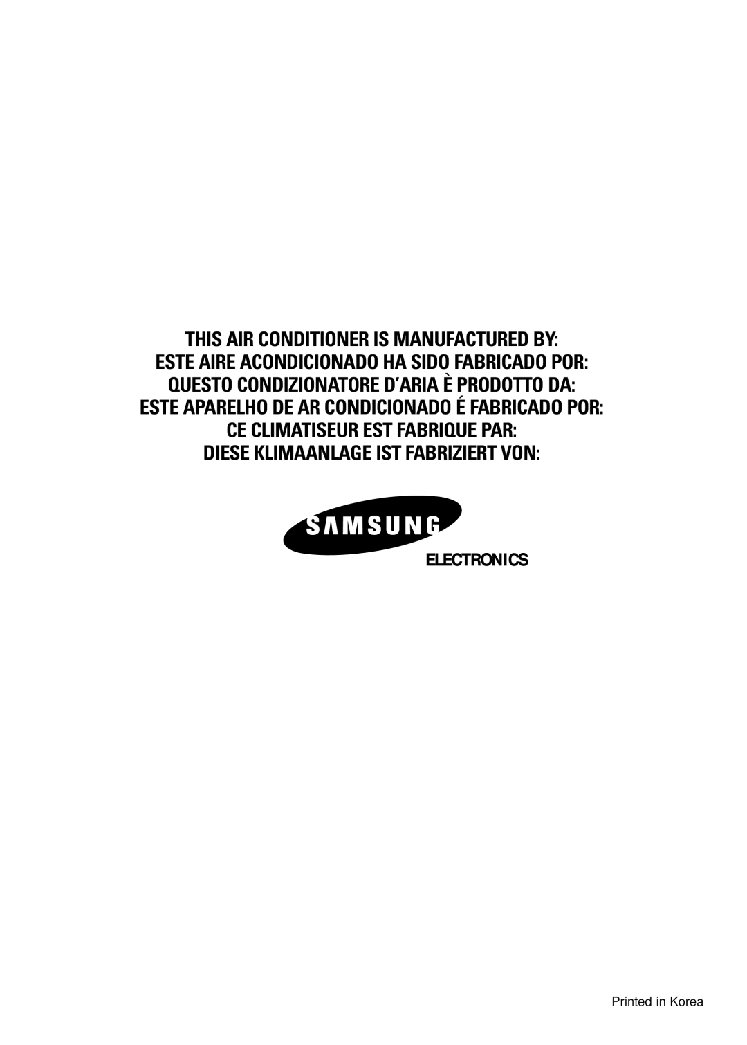 Samsung XSH18ZV/XEF, XSH24ZV/XEF manual This AIR Conditioner is Manufactured by 