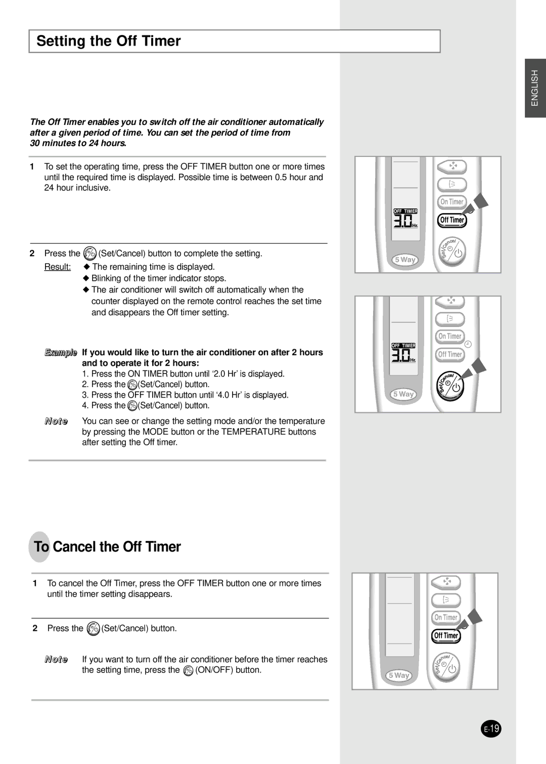 Samsung SH30ZC2D/XFO, SH30ZC2D/SER manual Setting the Off Timer, To Cancel the Off Timer 