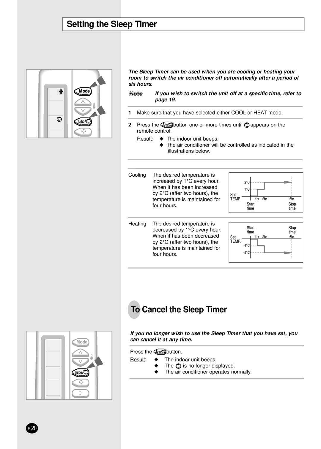 Samsung SH30ZC2D/SER, SH30ZC2D/XFO manual Setting the Sleep Timer, To Cancel the Sleep Timer 