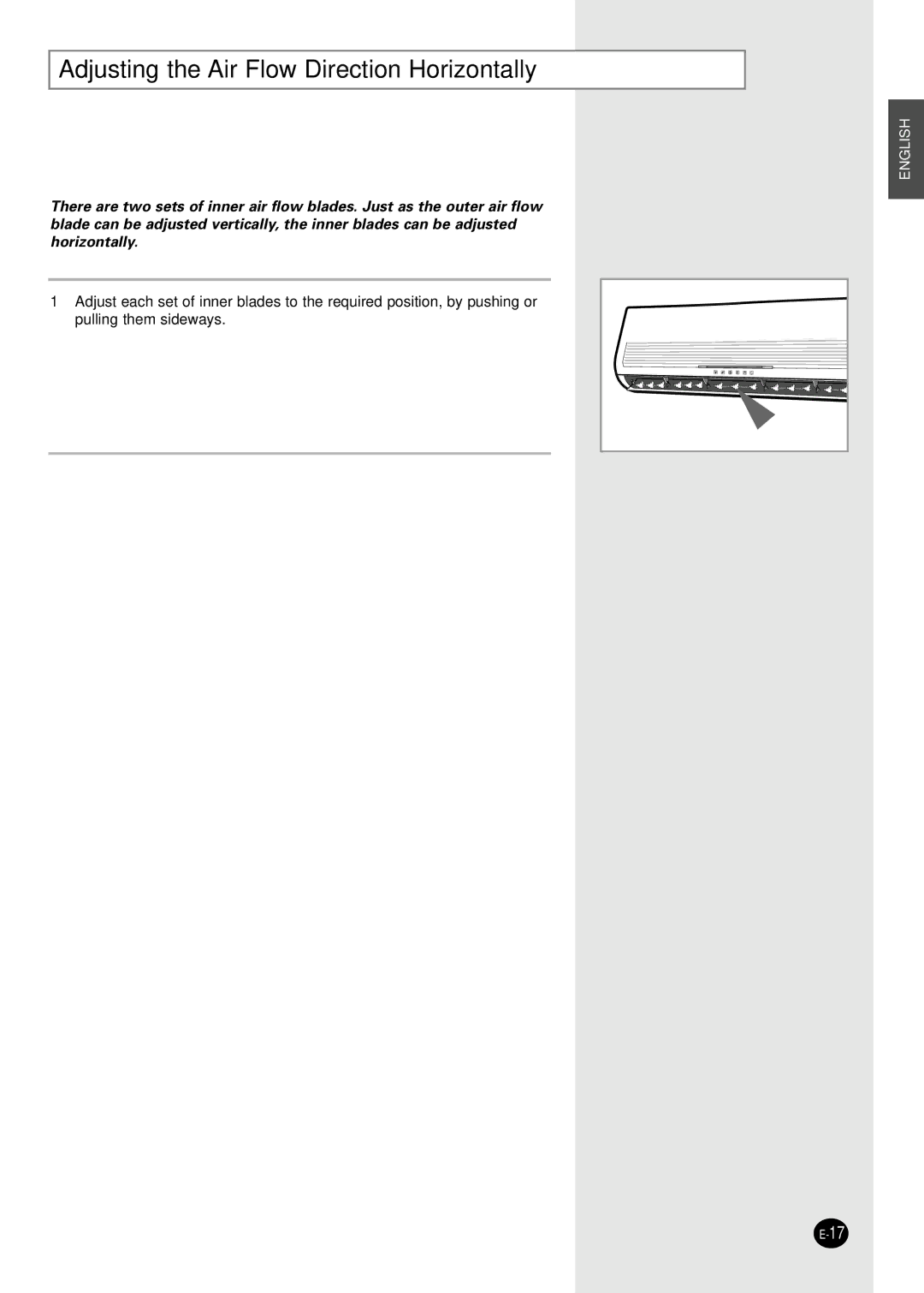 Samsung SH30ZC2X/XSA, SH30ZC2/XSA, SH30ZC2/SEK, SH30ZC2/SER, SH30ZC2X/SEK manual Adjusting the Air Flow Direction Horizontally 