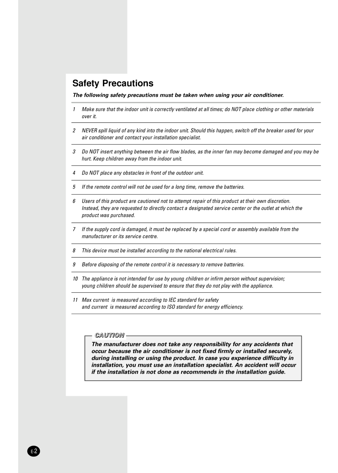 Samsung SH30ZC2/SEK, SH30ZC2/XSA, SH30ZC2X/XSA, SH30ZC2/SER, SH30ZC2X/SEK, SH30ZC2/XFO, SH30ZC2-XFO manual Safety Precautions 