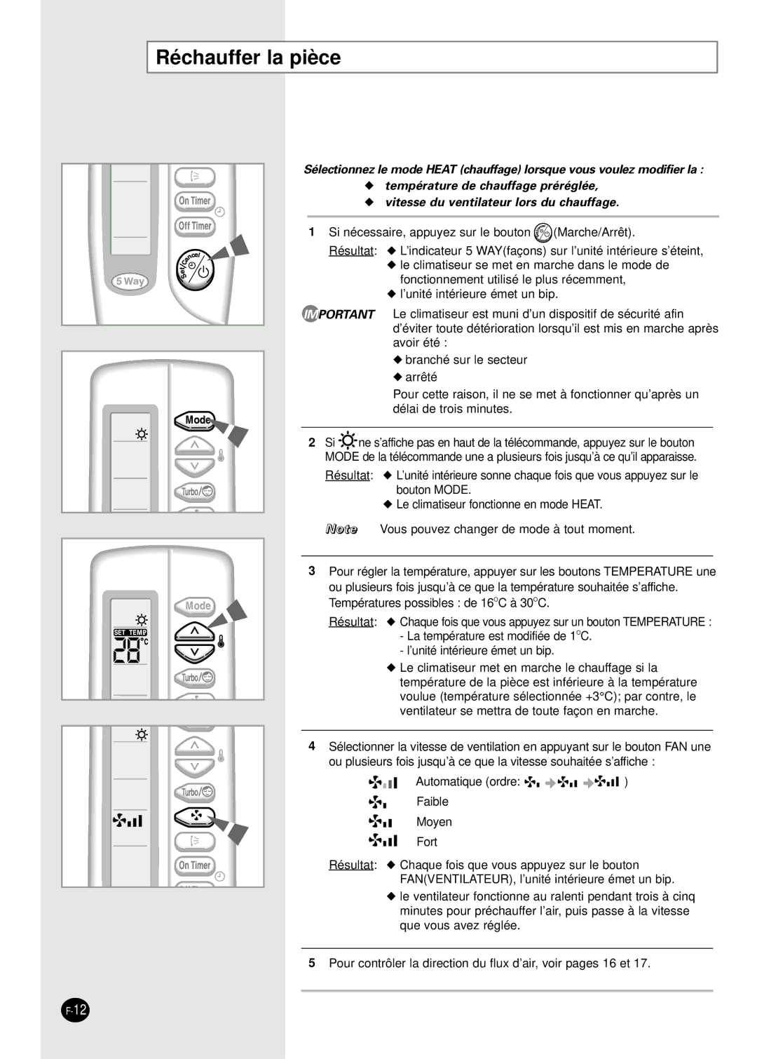 Samsung SH30ZC2/XSA, SH30ZC2X/XSA manual Réchauffer la pièce 