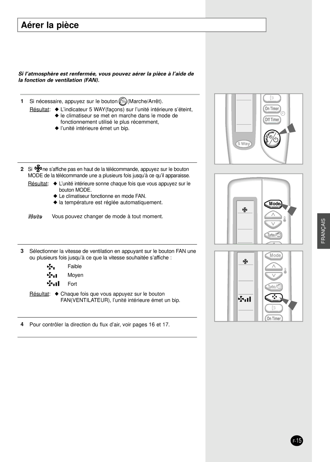 Samsung SH30ZC2X/XSA, SH30ZC2/XSA manual Aérer la pièce 