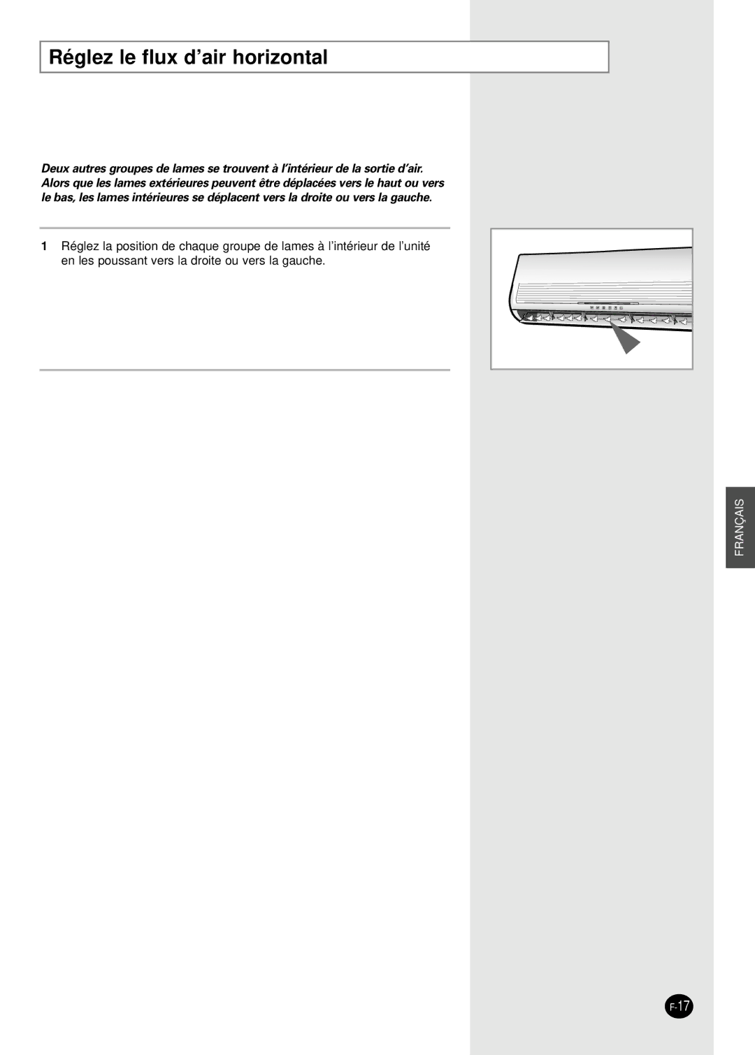 Samsung SH30ZC2X/XSA, SH30ZC2/XSA manual Réglez le flux d’air horizontal 