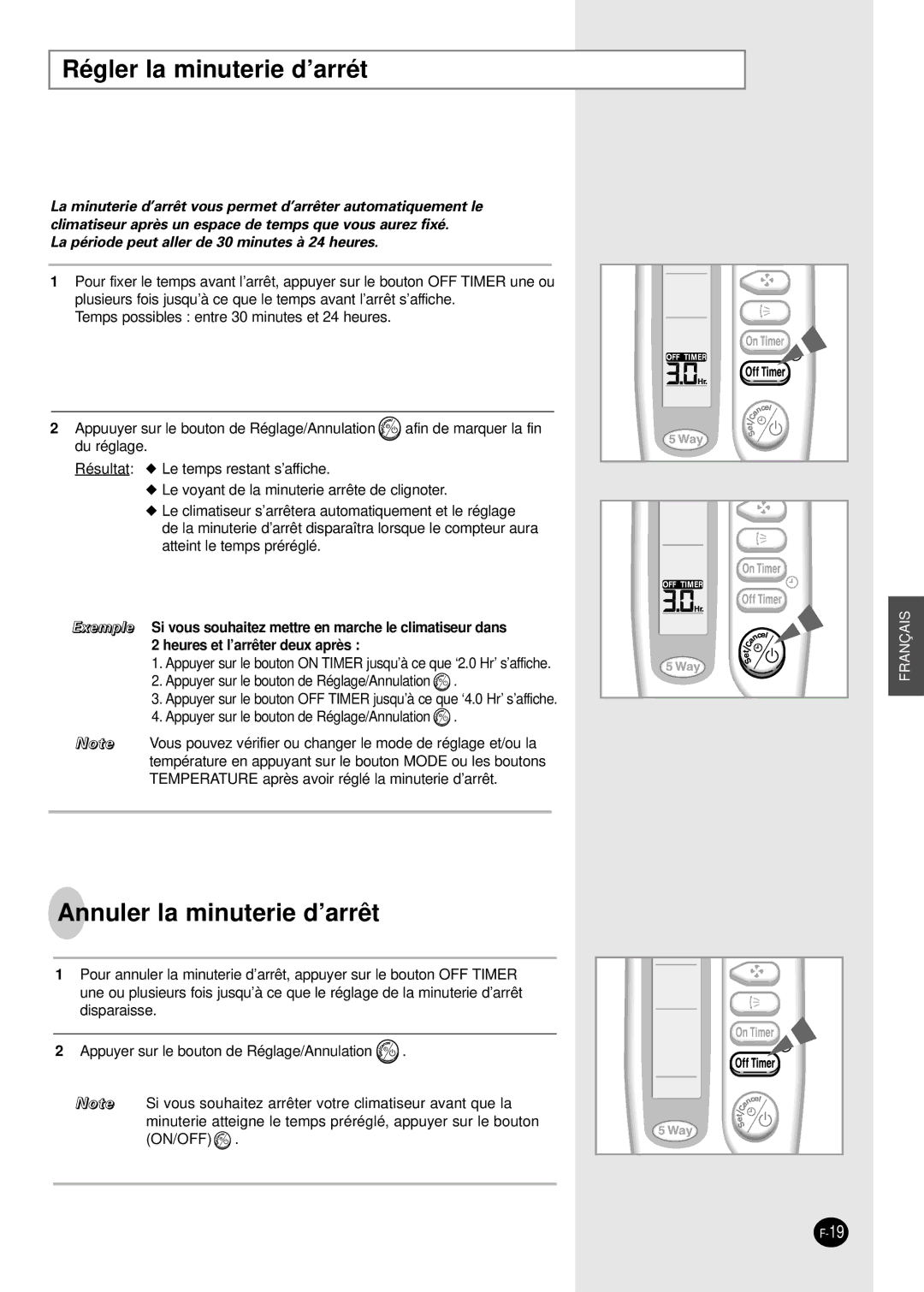 Samsung SH30ZC2X/XSA, SH30ZC2/XSA manual Régler la minuterie d’arrét, Annuler la minuterie d’arrêt 