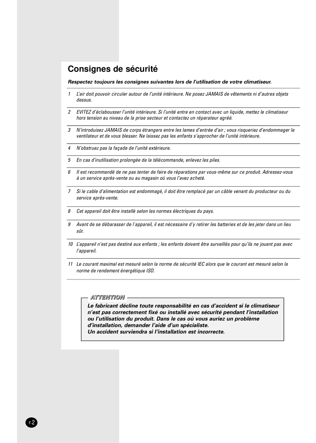 Samsung SH30ZC2/XSA, SH30ZC2X/XSA manual Consignes de sécurité 