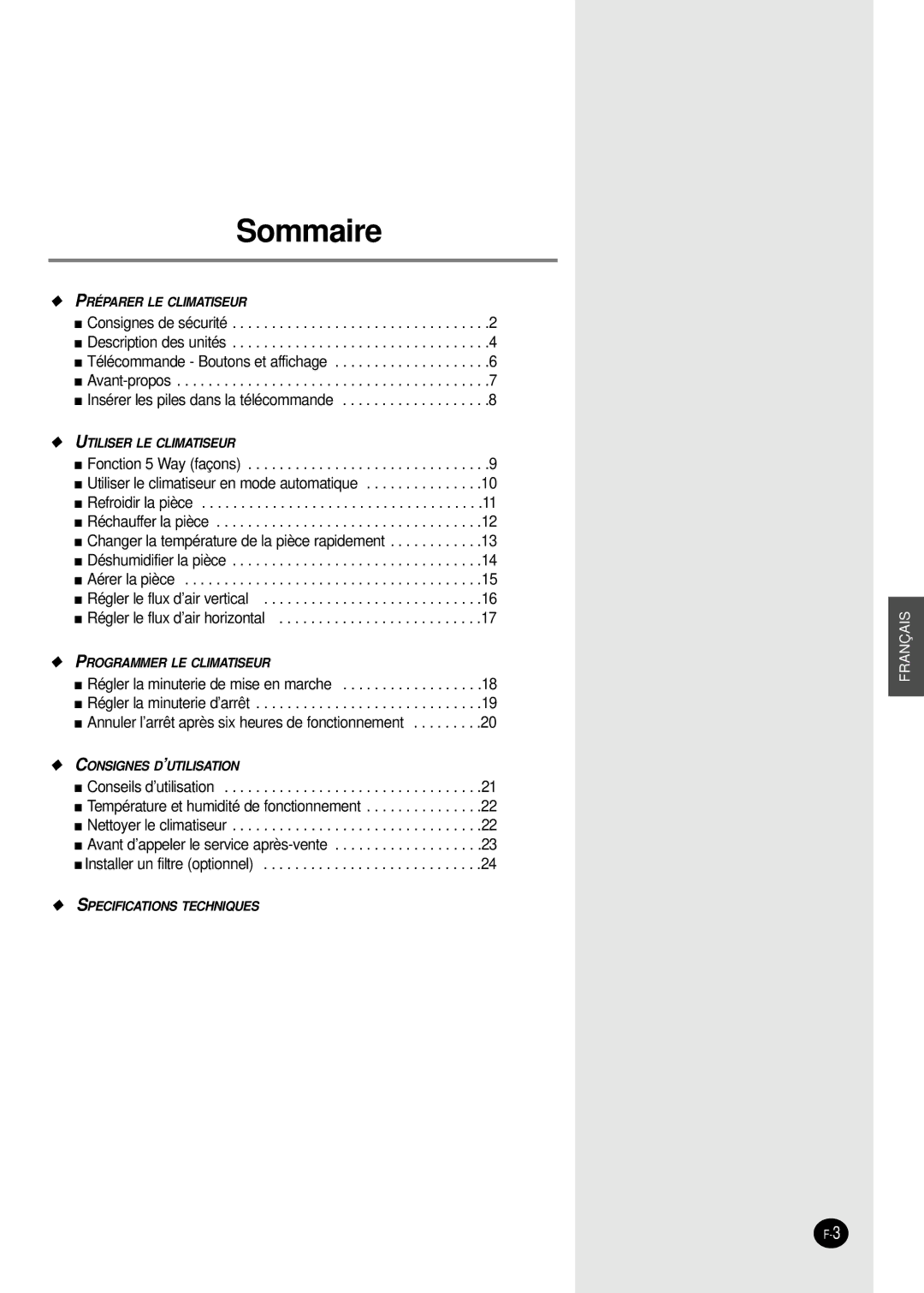 Samsung SH30ZC2X/XSA, SH30ZC2/XSA manual Sommaire 