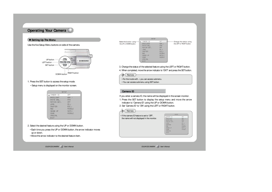 Samsung SHC-730N/P instruction manual Setting Up The Menu, Camera ID 