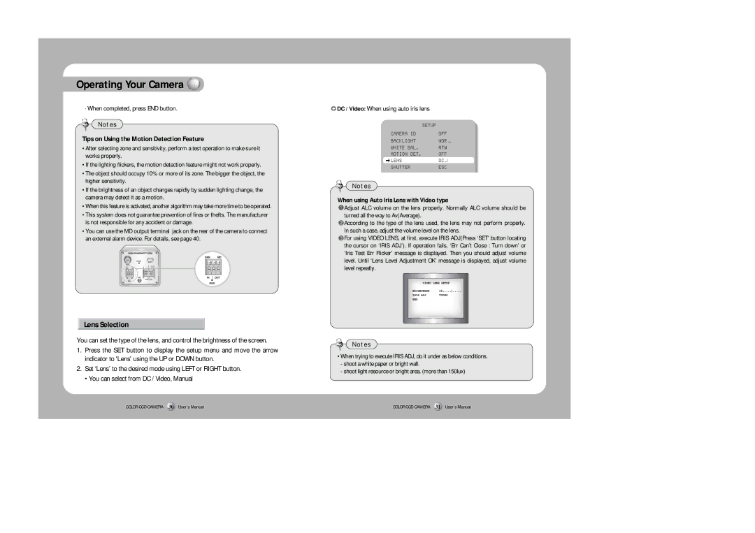 Samsung SHC-730N/P instruction manual Lens Selection, Tips on Using the Motion Detection Feature 