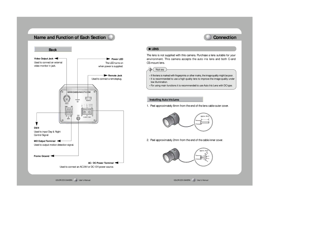 Samsung SHC-730N/P instruction manual Connection, Installing Auto Iris Lens 