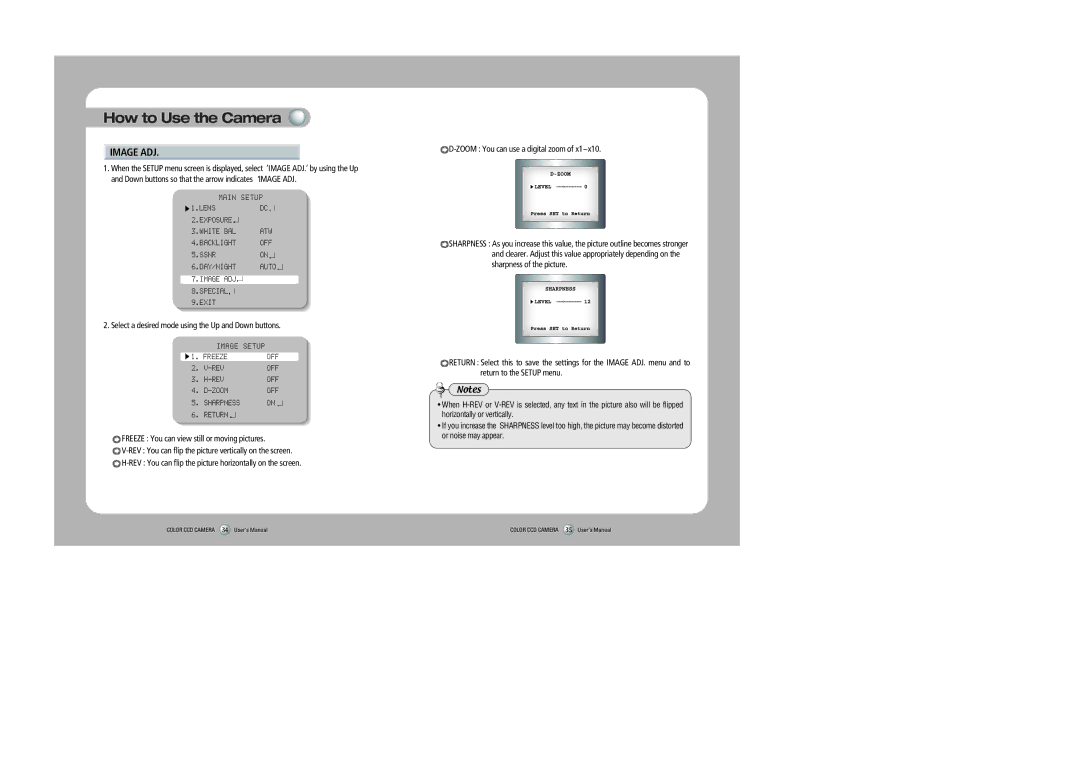 Samsung SHC-735 user manual Image ADJ, Select a desired mode using the Up and Down buttons 