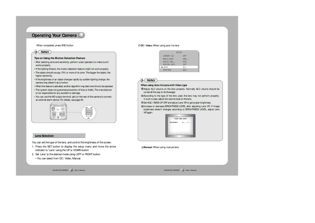 Samsung SHC-740N/P instruction manual Lens Selection, Tips on Using the Motion Detection Feature 