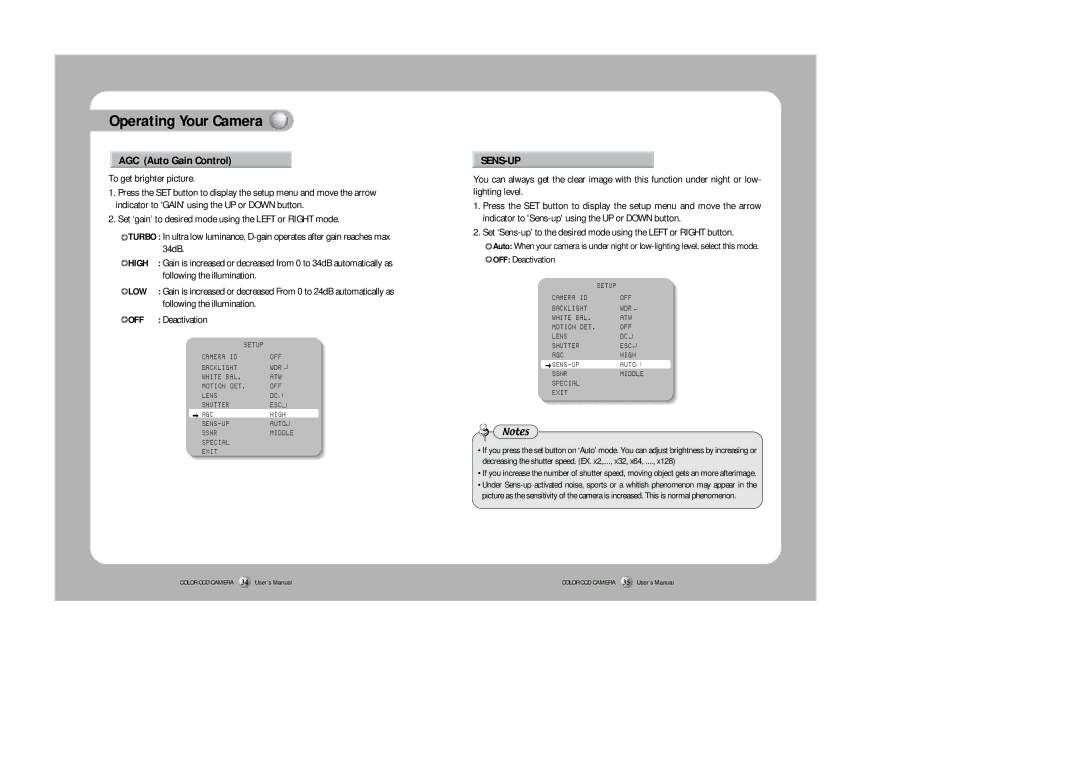 Samsung SHC-740N/P instruction manual AGC Auto Gain Control, To get brighter picture 