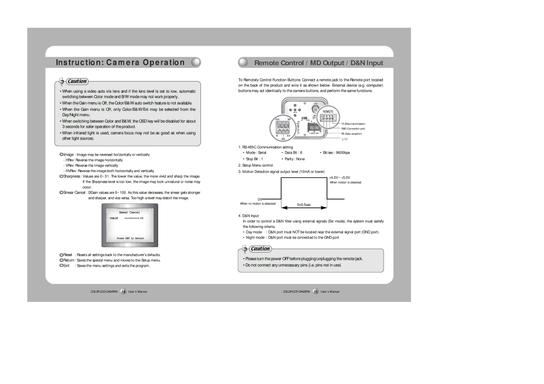 Samsung SHC-750 user manual Remote Control / MD Output / D&N Input, RS-485C Communication setting Mode Serial Data Bit 