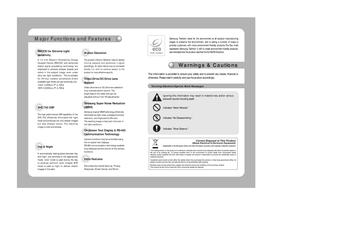 Samsung SHC-750 user manual Major Functions and Features 