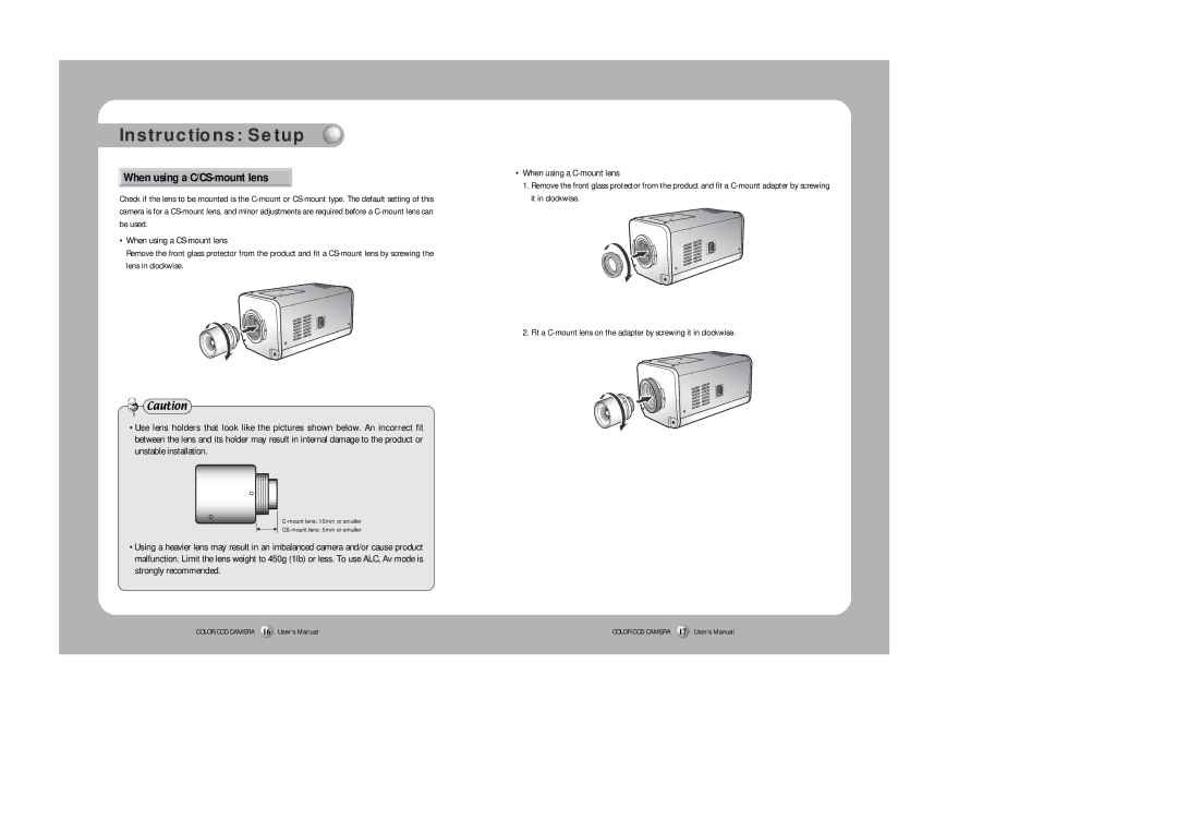 Samsung SHC-750 user manual When using a C/CS-mount lens 