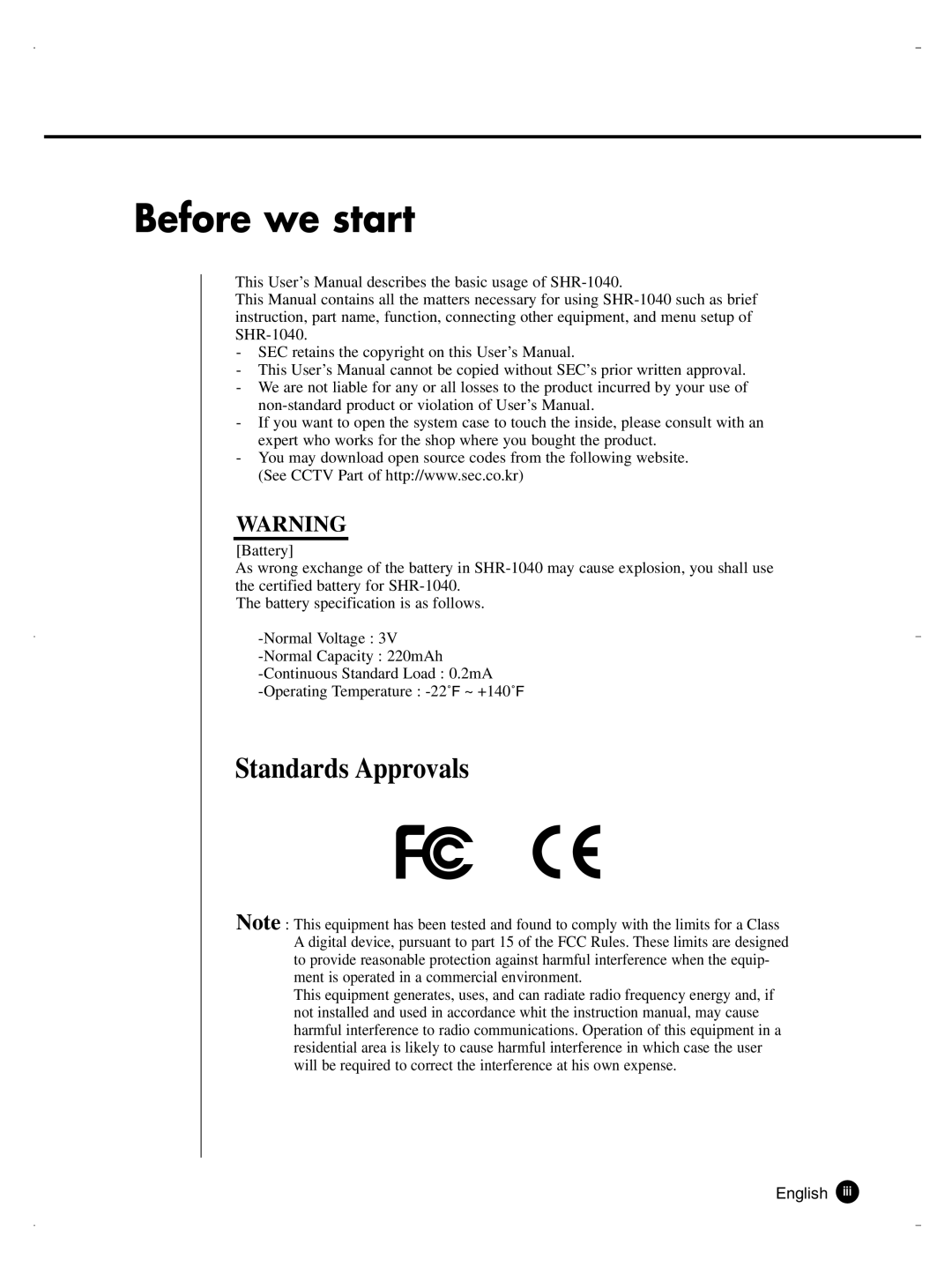 Samsung SHR-1040K user manual Before we start 