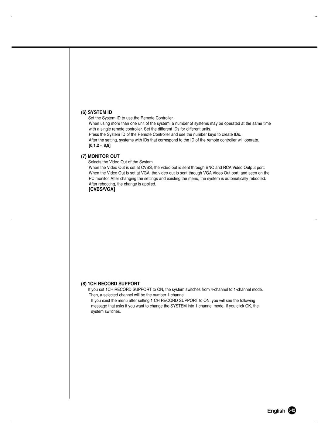 Samsung SHR-1040K user manual System ID, CVBS/VGA 1CH Record Support 