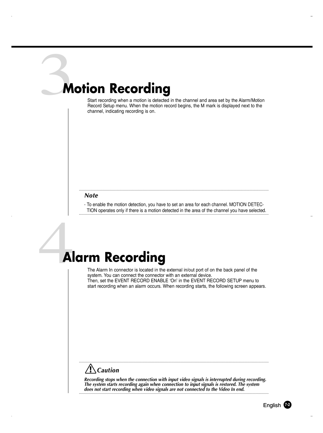 Samsung SHR-1040K user manual 3Motion Recording, 4Alarm Recording 