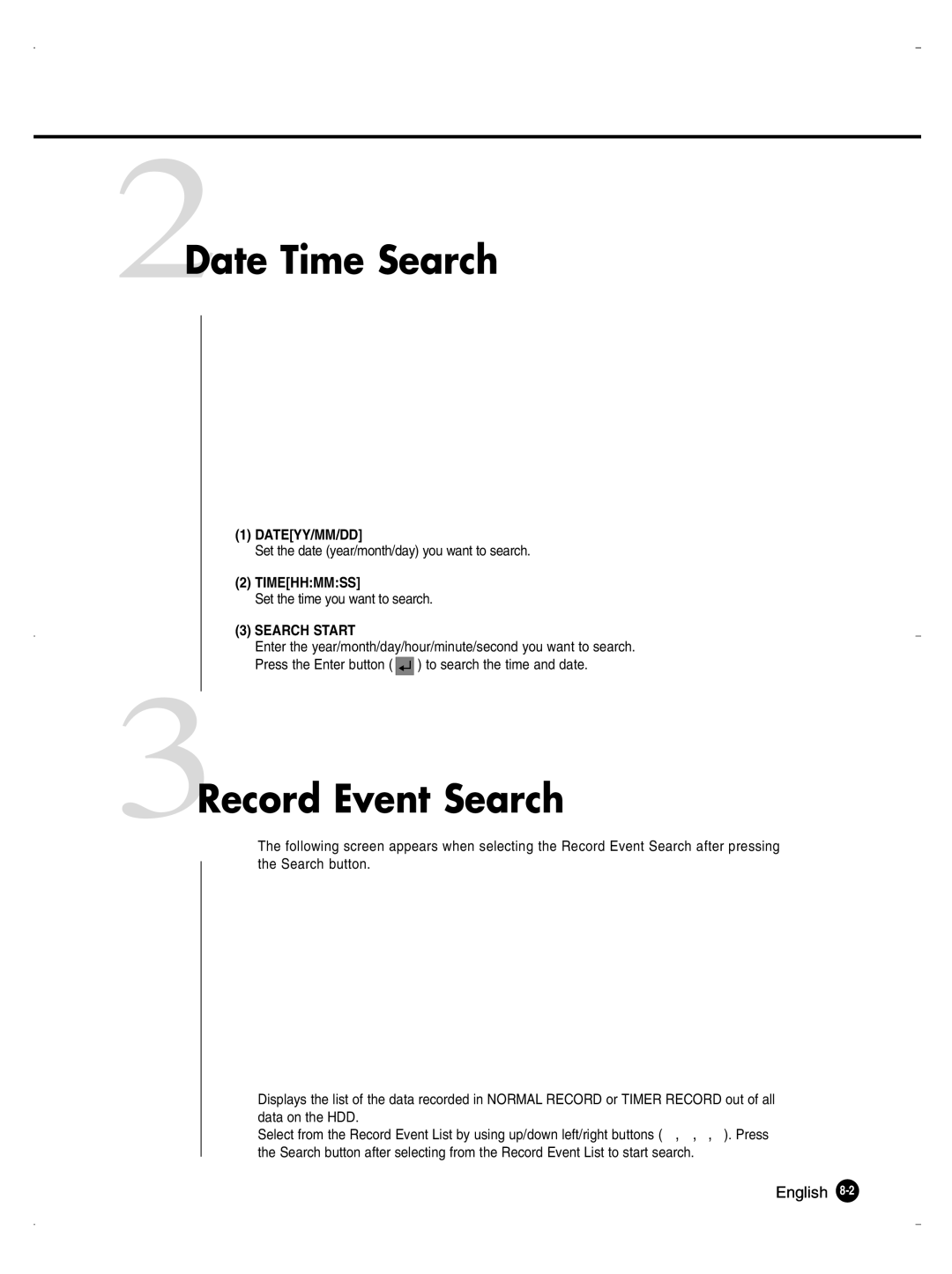 Samsung SHR-1040K user manual 2Date Time Search, 3Record Event Search, Dateyy/Mm/Dd, Timehhmmss, Search Start 