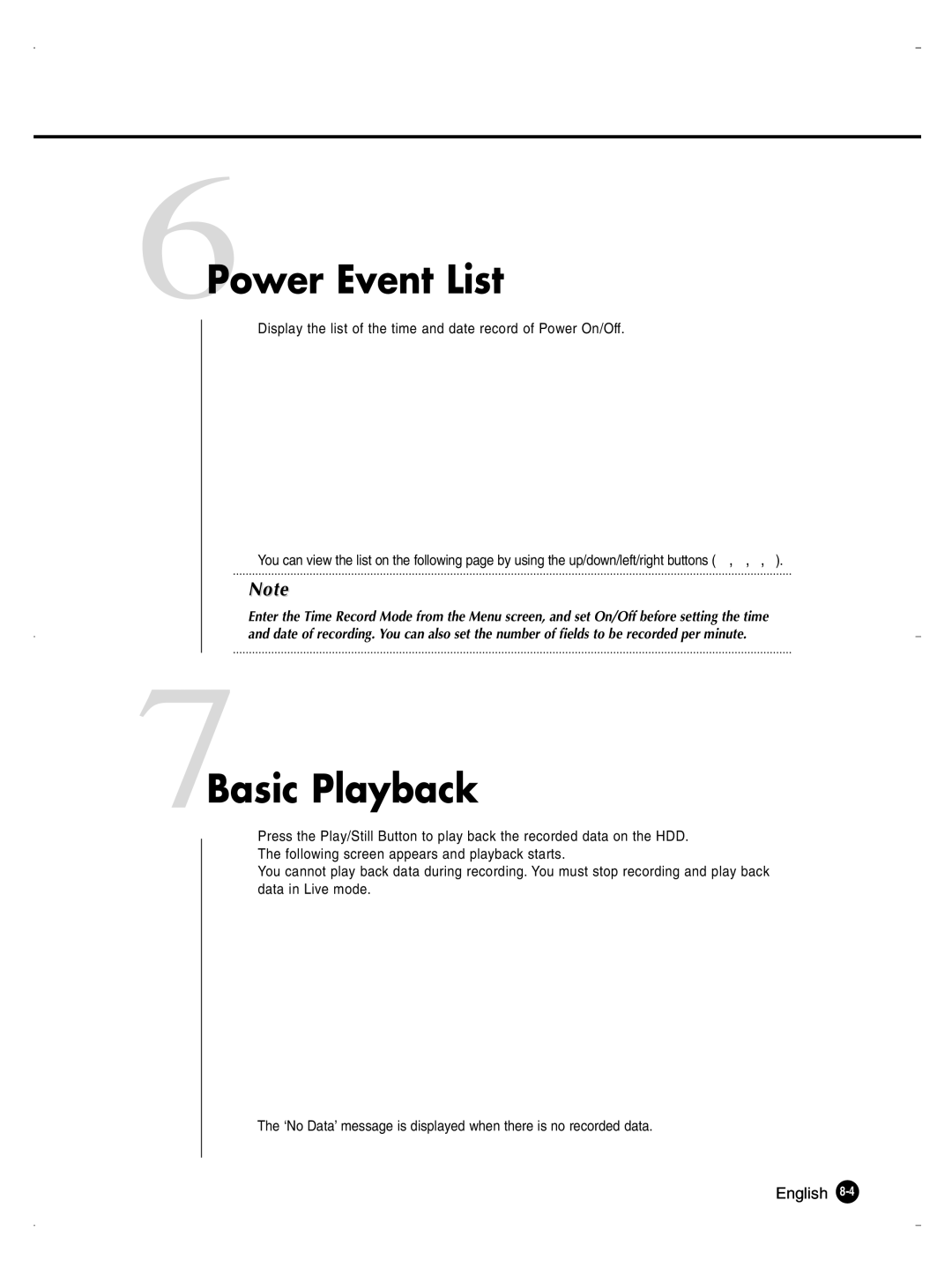 Samsung SHR-1040K user manual 6Power Event List, 7Basic Playback 