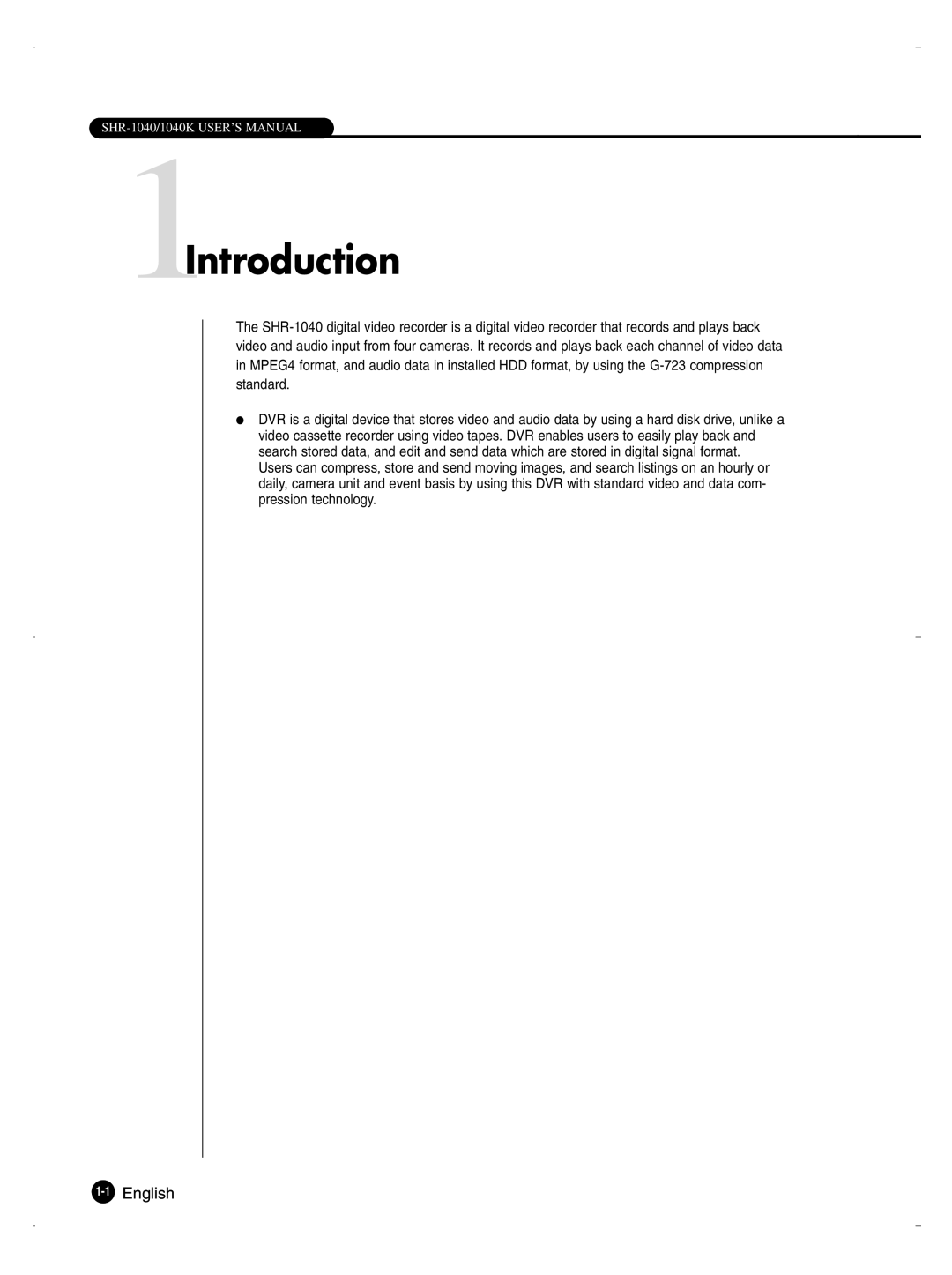 Samsung SHR-1040K user manual 1Introduction 