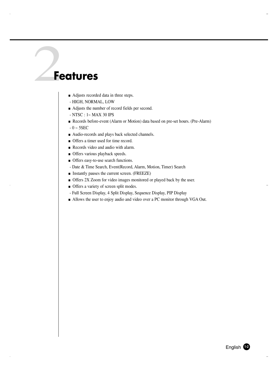 Samsung SHR-1040K user manual 2Features, High, Normal, Low 