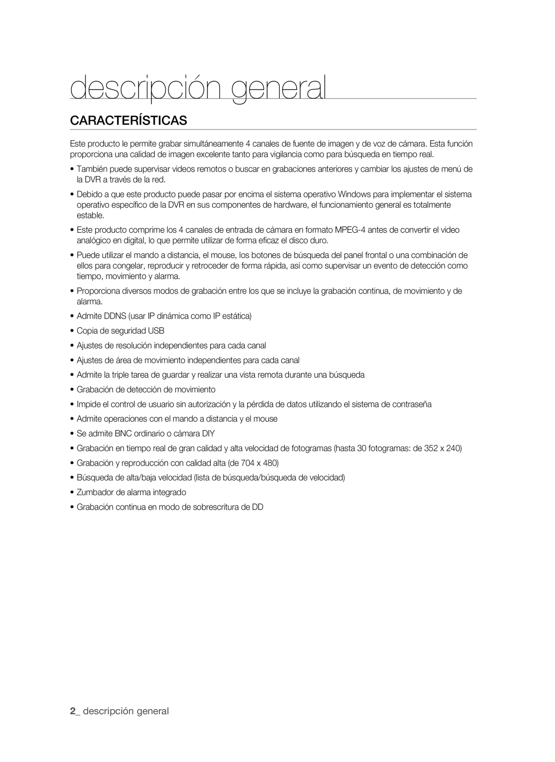 Samsung SHR-1041, VKKF011NEX user manual Descripción general, Características 