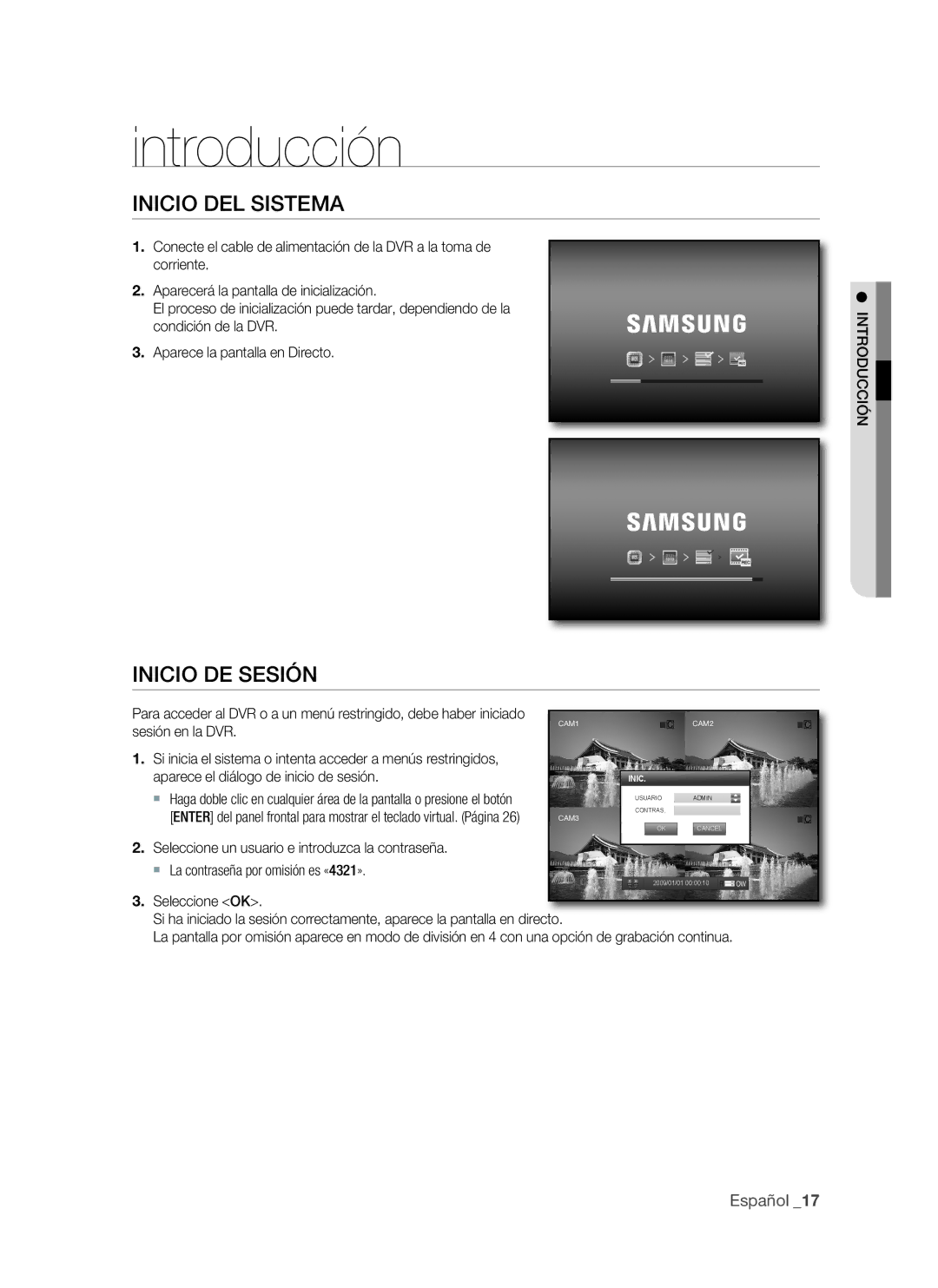 Samsung VKKF011NEX, SHR-1041 Introducción, InICIO dEl Sistema, Si inicia el sistema o intenta acceder a menús restringidos 