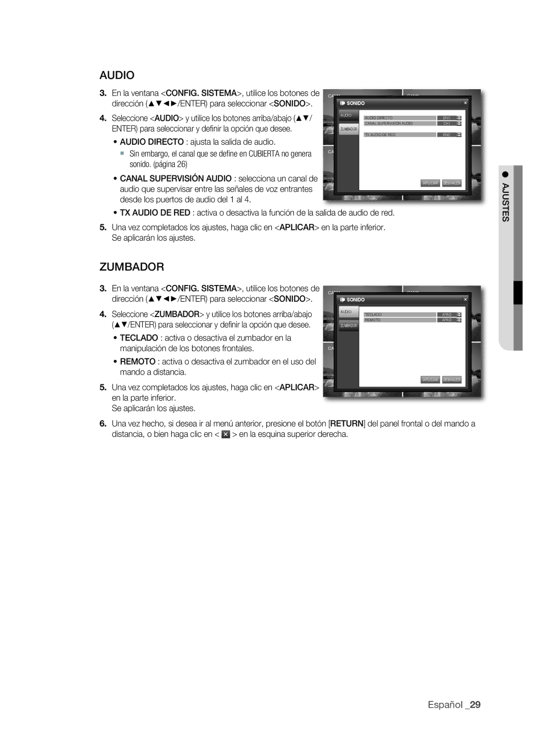 Samsung VKKF011NEX, SHR-1041 user manual ZUMBAdOR, Sonido 