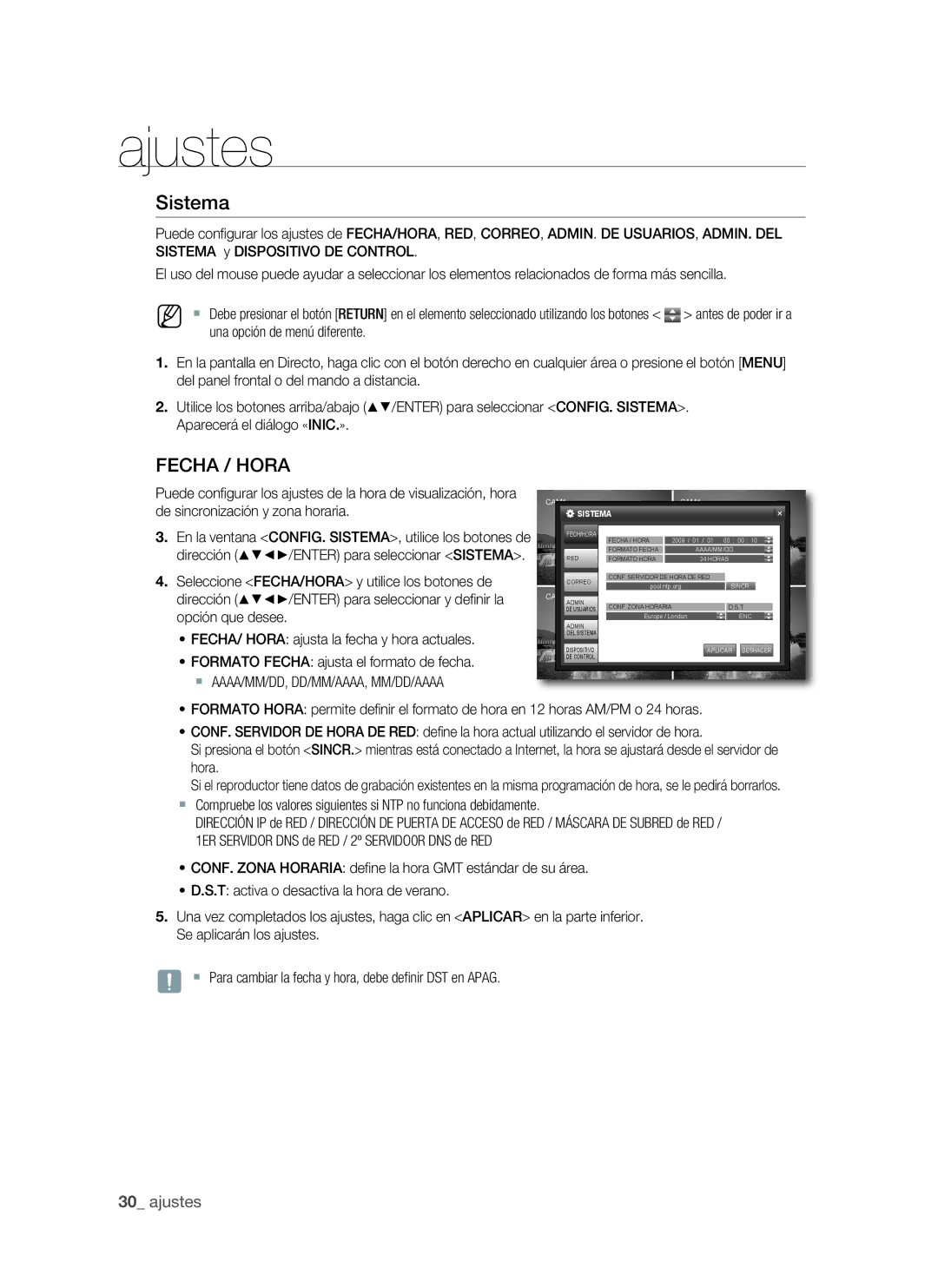 Samsung SHR-1041, VKKF011NEX user manual Sistema,  Aaaa/Mm/Dd, Dd/Mm/Aaaa, Mm/Dd/Aaaa 