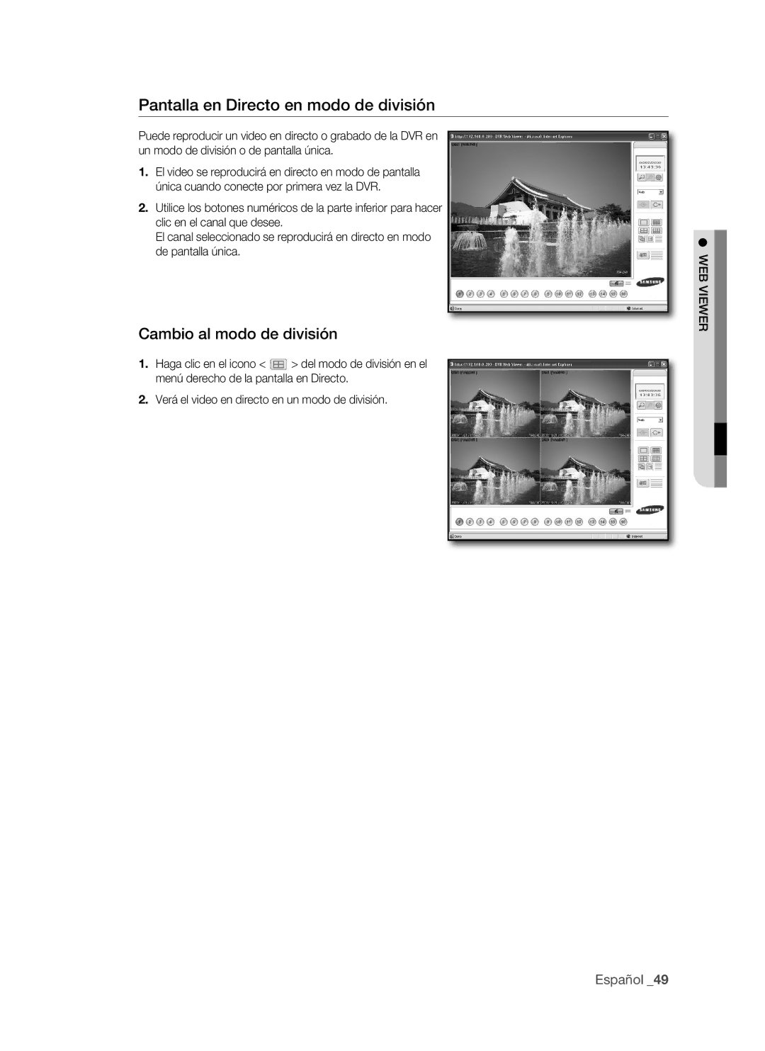 Samsung VKKF011NEX, SHR-1041 user manual Pantalla en directo en modo de división, Cambio al modo de división 