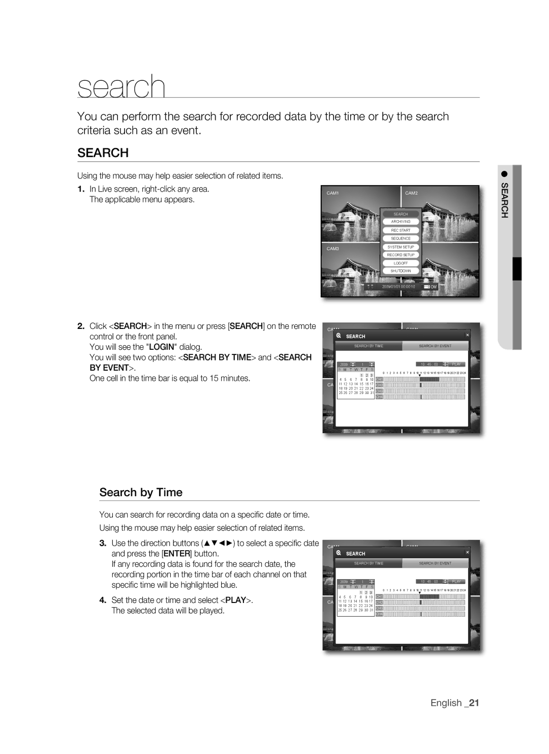 Samsung VKKF011NEX, SHR-1041 user manual Search by time 