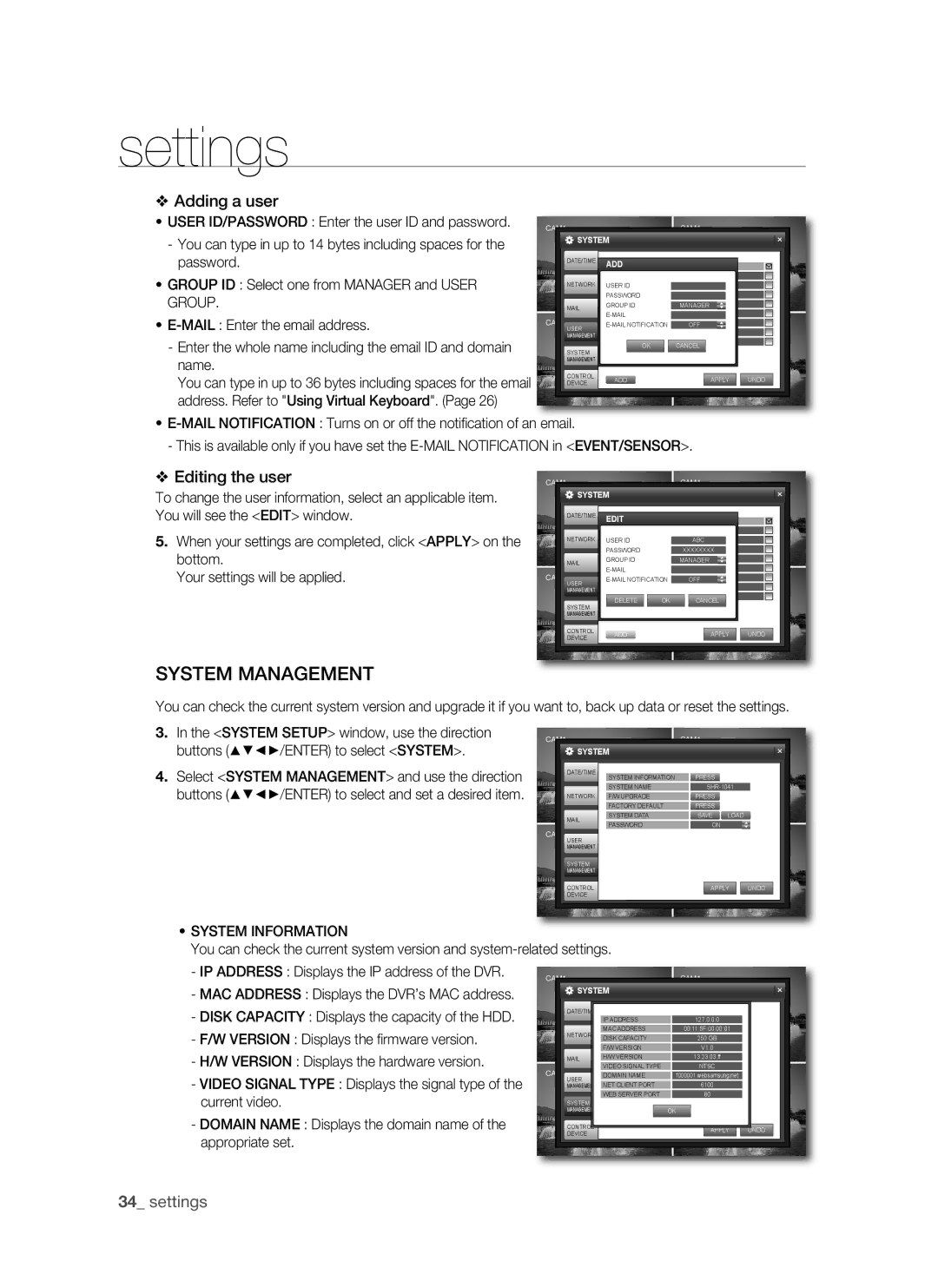 Samsung SHR-1041, VKKF011NEX user manual System management, Adding a user 