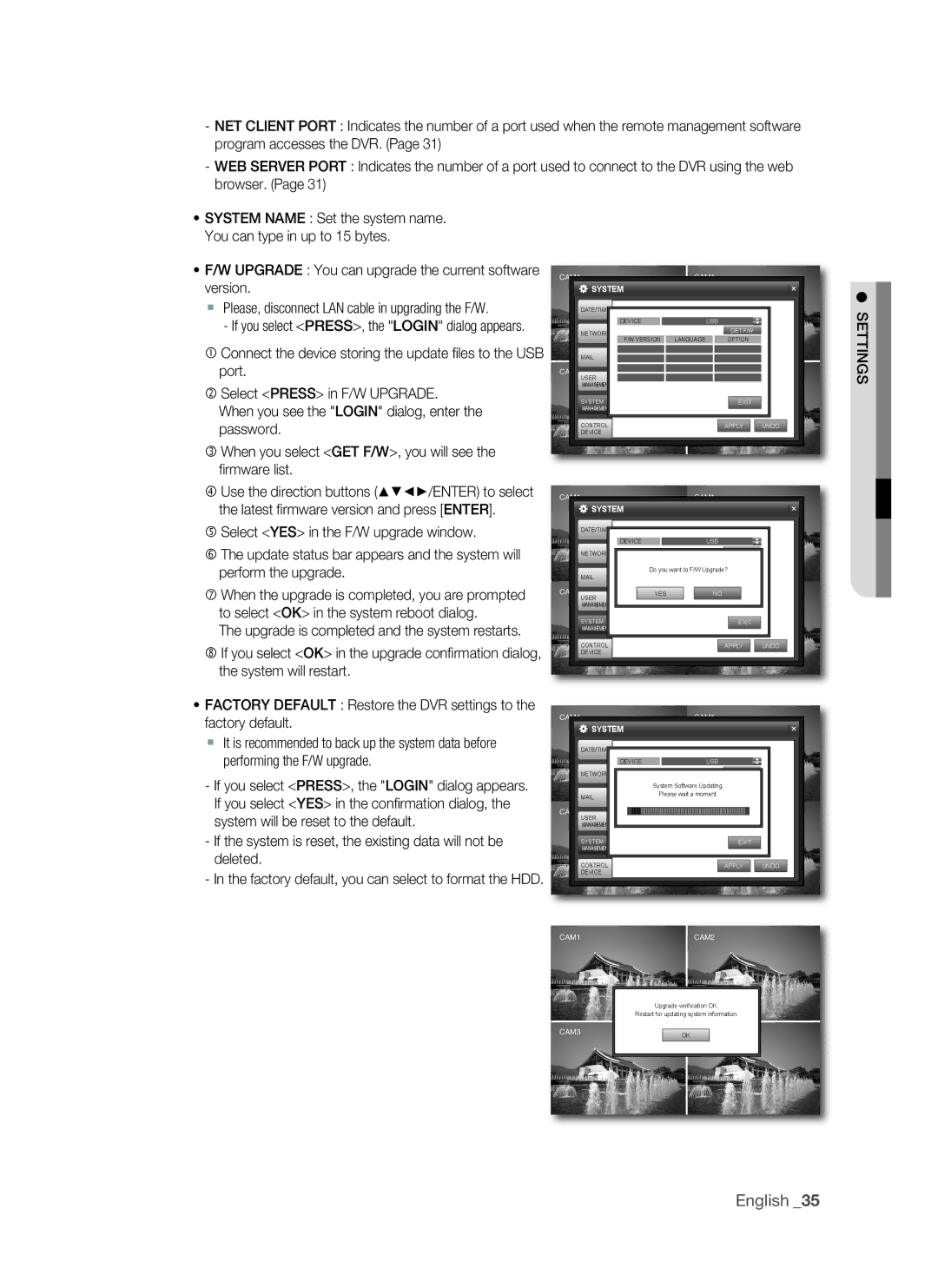 Samsung VKKF011NEX Program accesses the DVR, Version,  Connect the device storing the update fi les to the USB, Port 