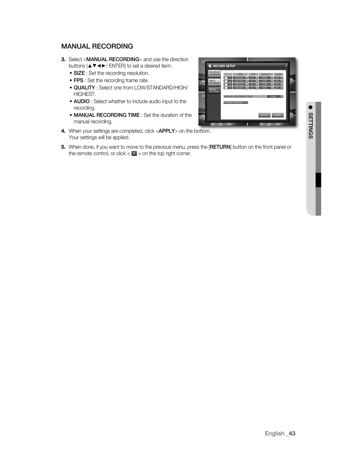 Samsung VKKF011NEX, SHR-1041 user manual ManuaL recording, Highest 