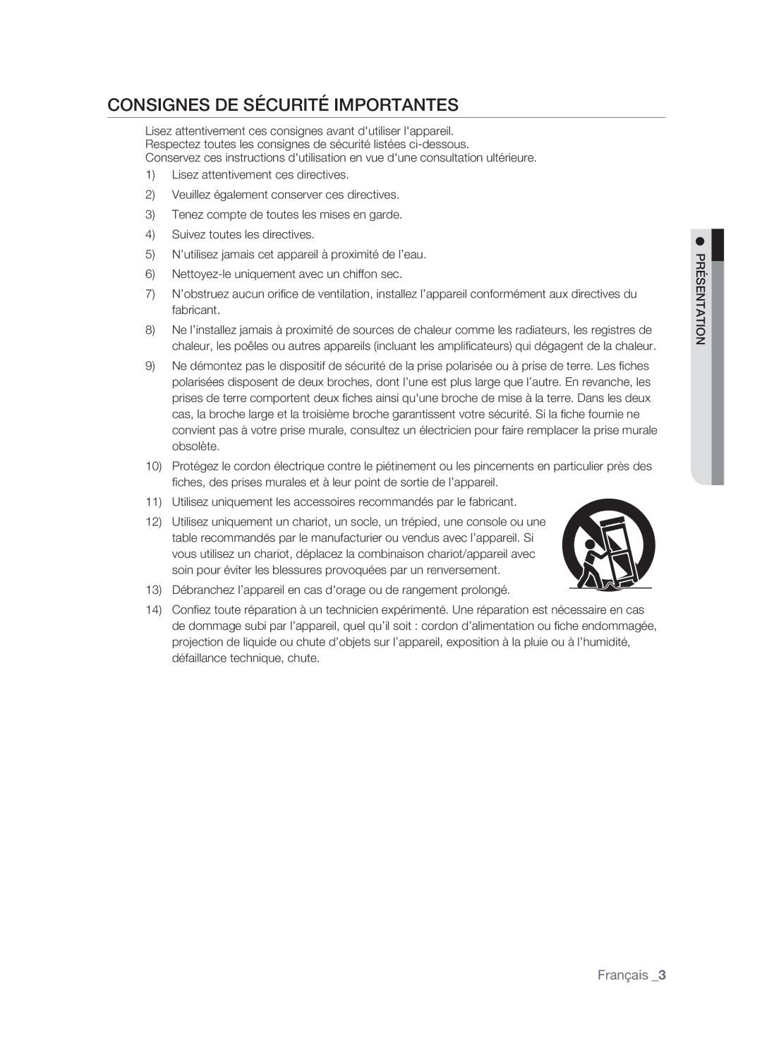 Samsung VKKF011NEX, SHR-1041 user manual Consignes DE Sécurité Importantes 