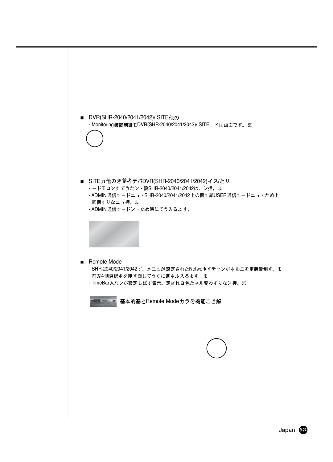 Samsung SHR 2040 user manual DVRSHR-2040/2041/2042/ Site, Site DVRSHR-2040/2041/2042, Remote Mode Japan 